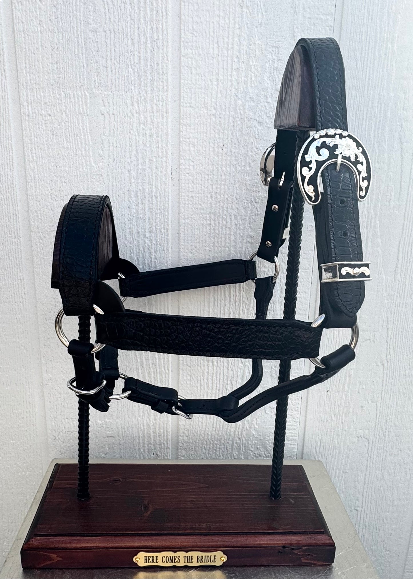 Black Horse Size Halter with Black and Silver Buckles