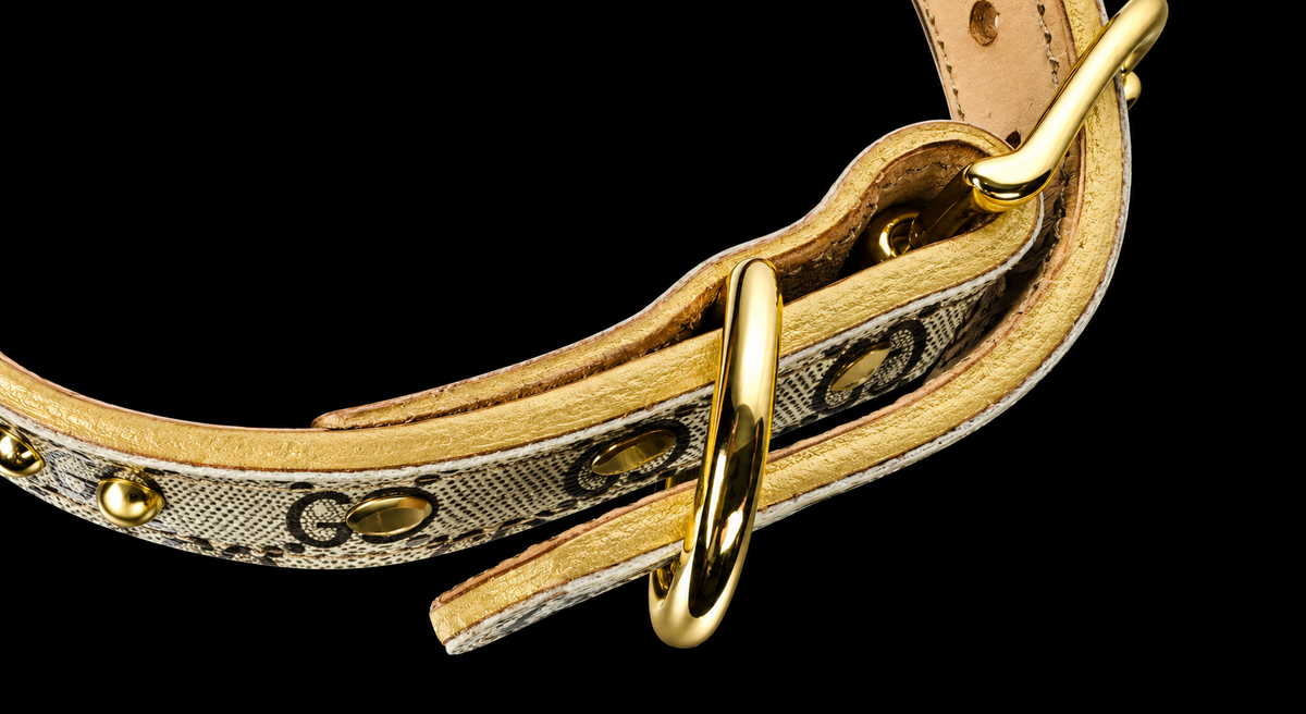 Fairytail Leather Co Designer Dog Collar with Gold,15.5”-18.5”