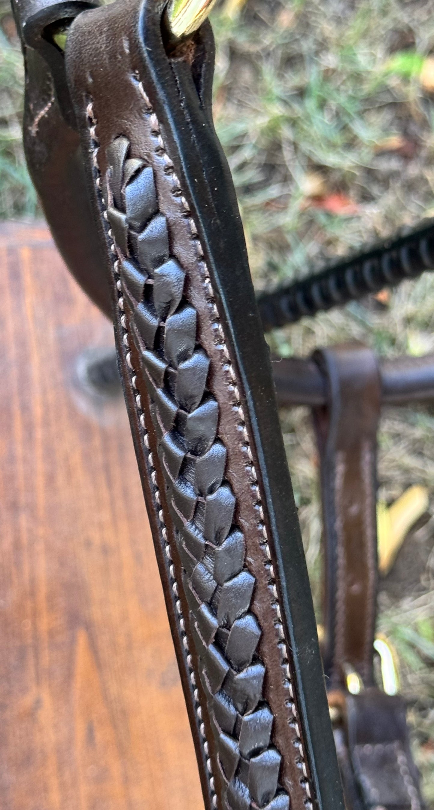 Braided Havana Horse Size English Show Halter (Brass)