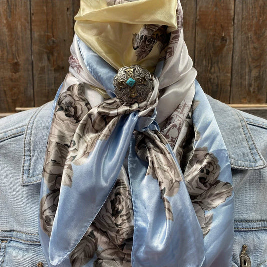 35X35" Pale Blue & Cream Floral Wild Rag/Scarf