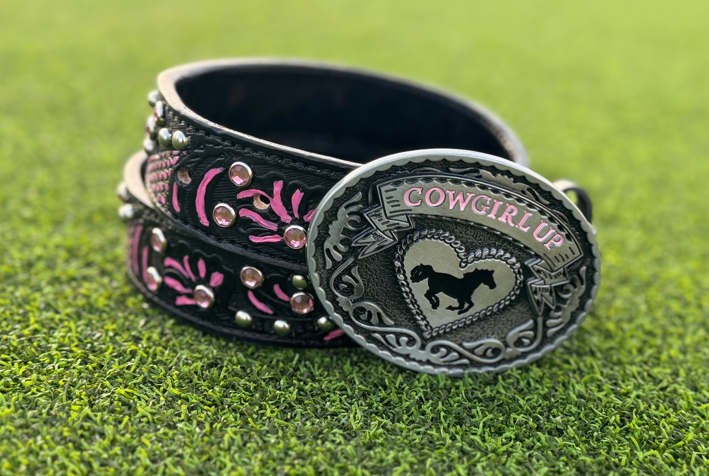 Fairytail Leather Pink and Black Embellished Belt