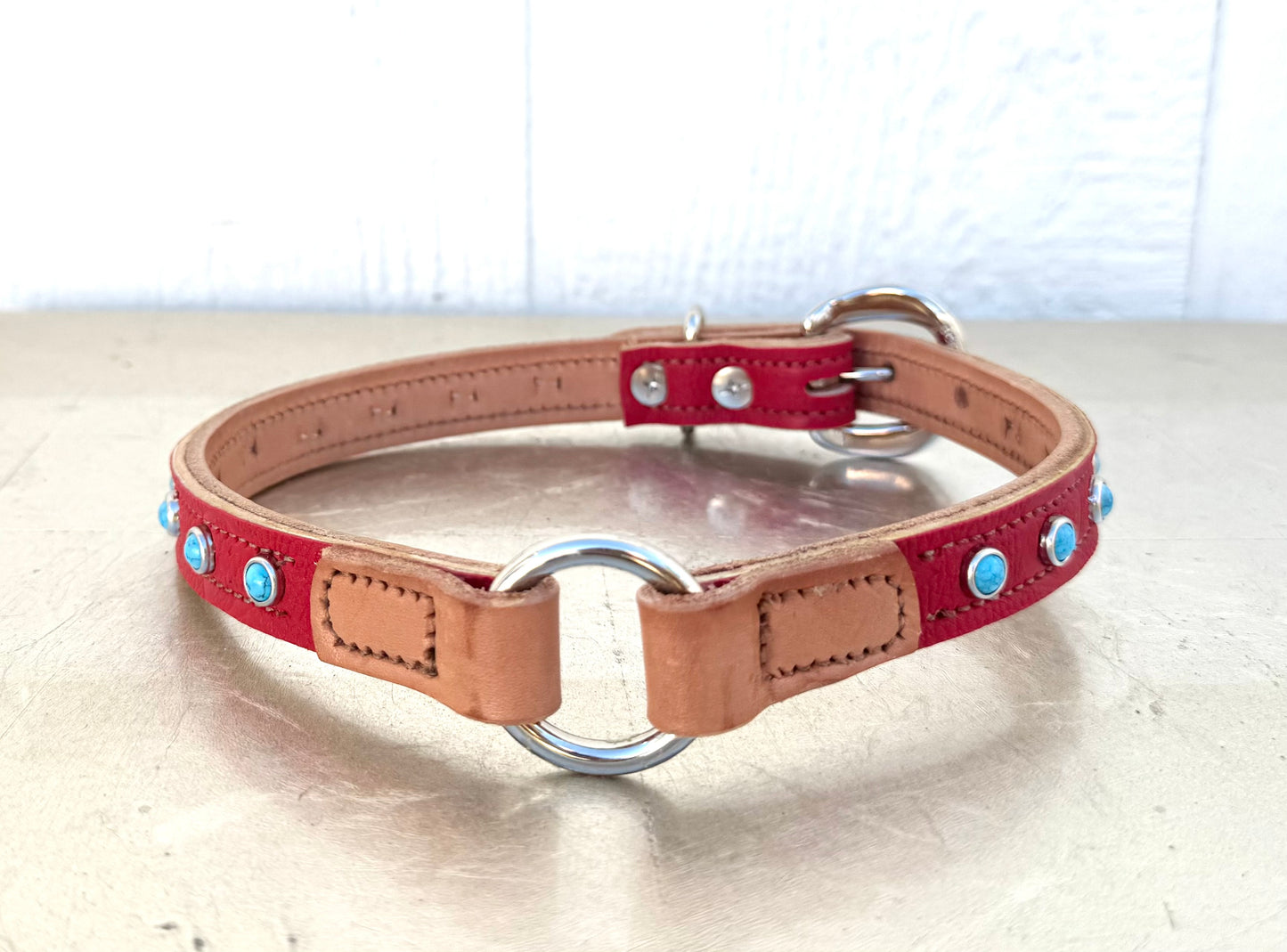 Fairytail Leather Co Red and Tan Designer Dog Collar, 18”-20”