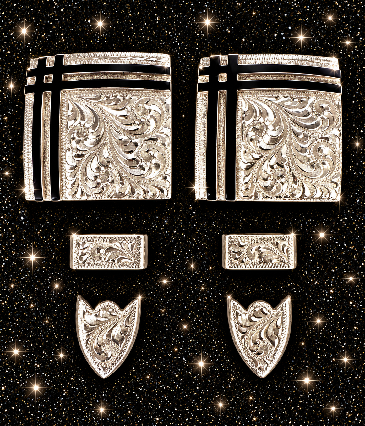 Silver Overlay and Black Buckles, 3/4”
