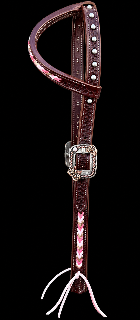 Fairytail Leather Co Pink Kangaroo Lace Headstall