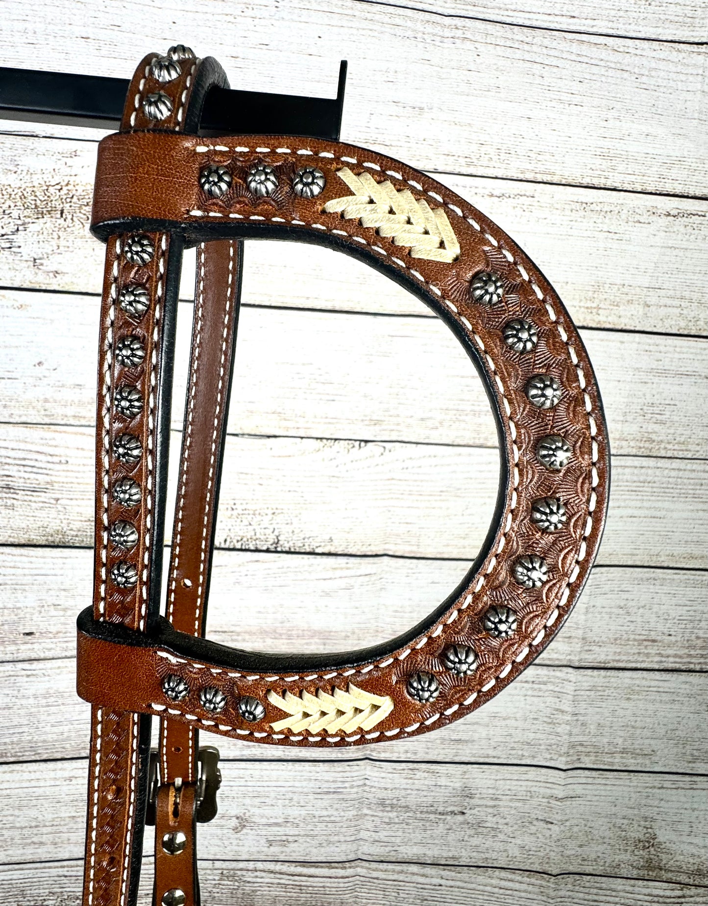 One Ear Rawhide Silver Dot Headstall