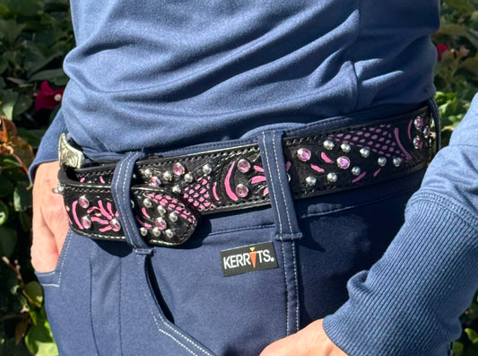 Fairytail Leather Pink and Black Embellished Belt