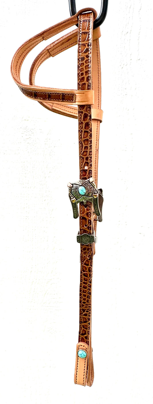 Fairytail Leather Co Whiskey Crocodile Embossed Headstall