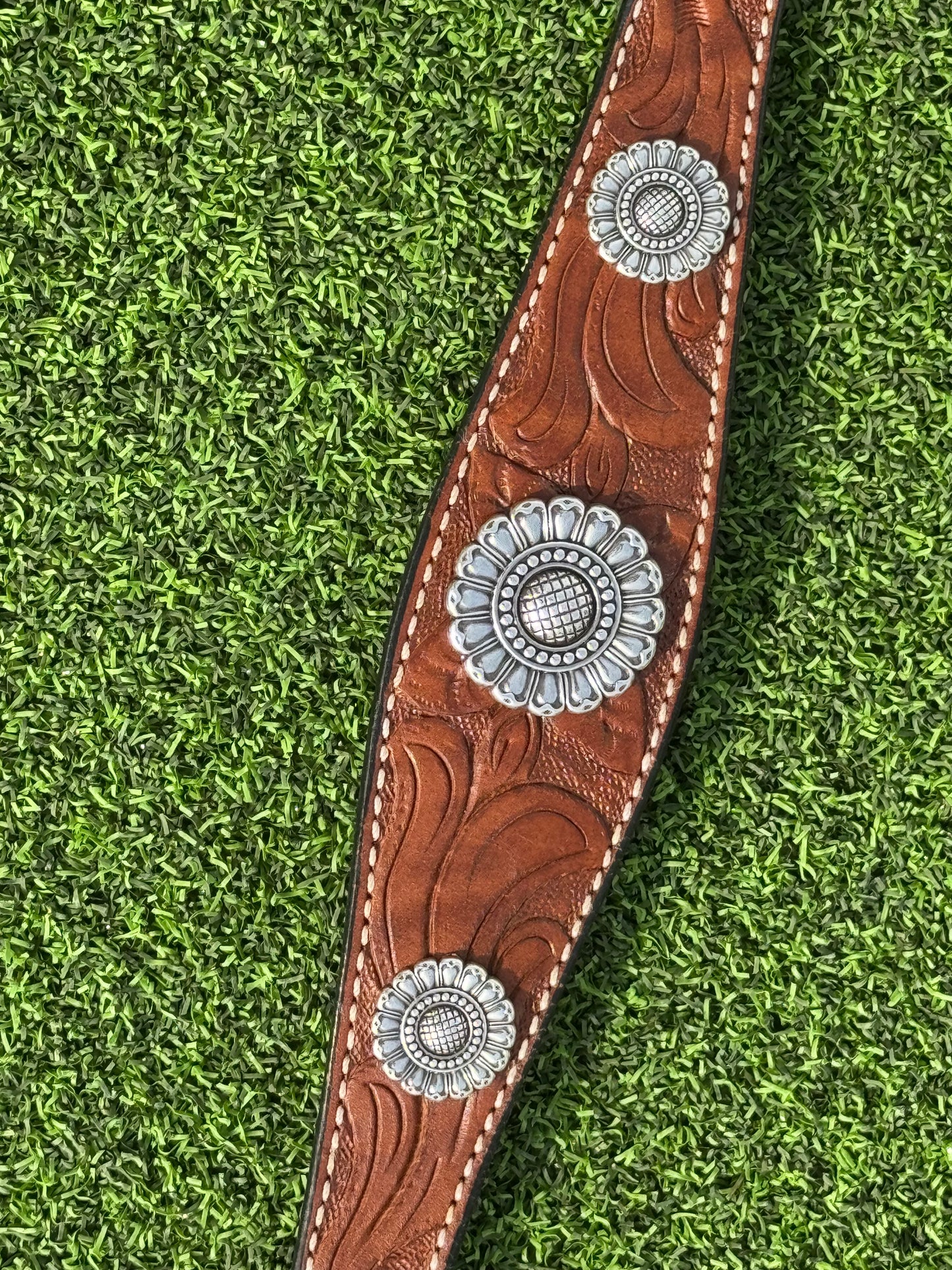 Medium Oil Floral Tooled Breastcollar with Silver Conchos