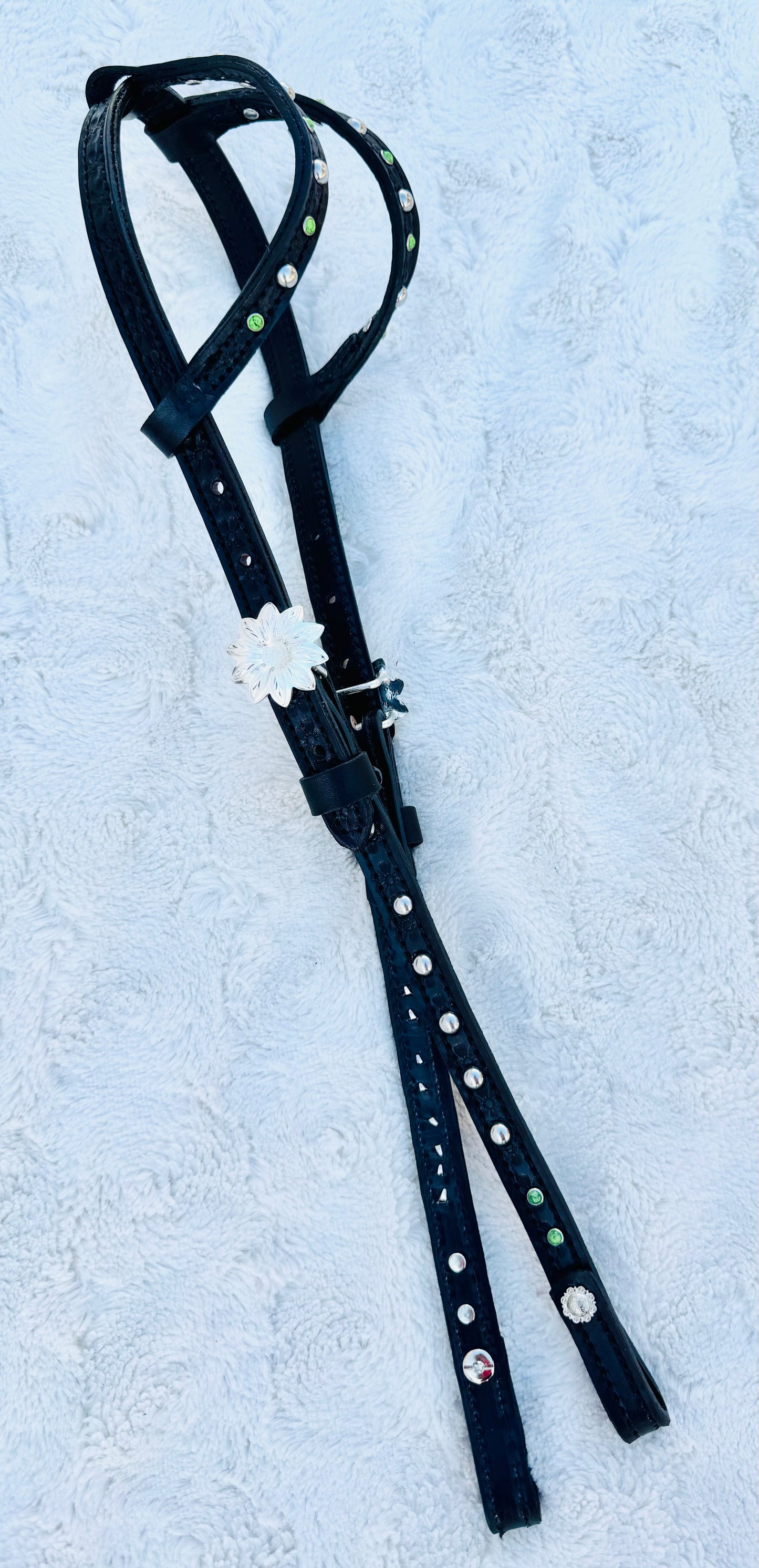 Fairytail Leather Co Black with Apple Green Headstall