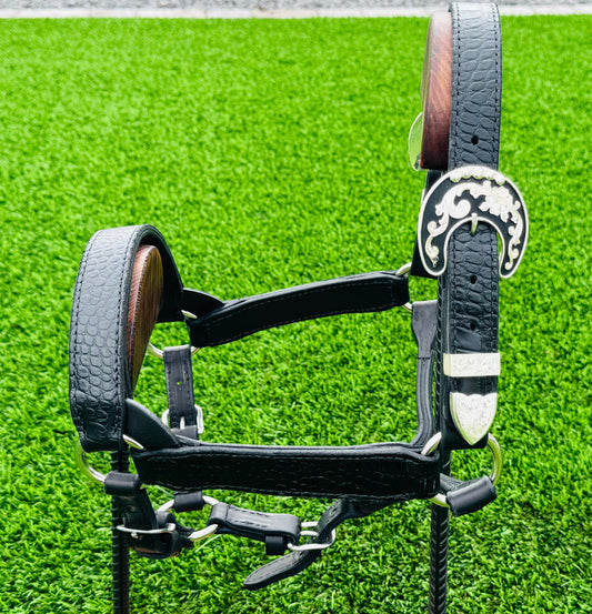 Black Cob/2YO Size Crocodile Embossed Halter