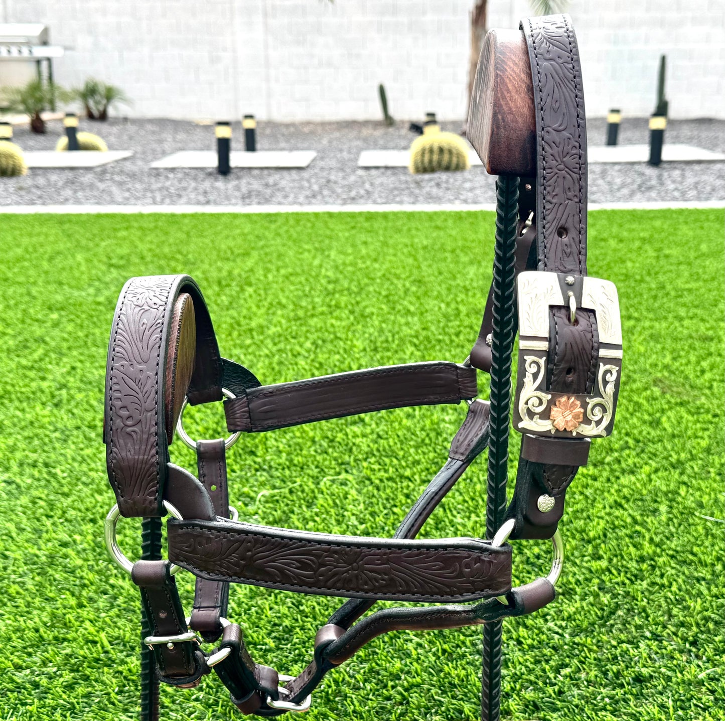 Brown Floral Horse Size Halter