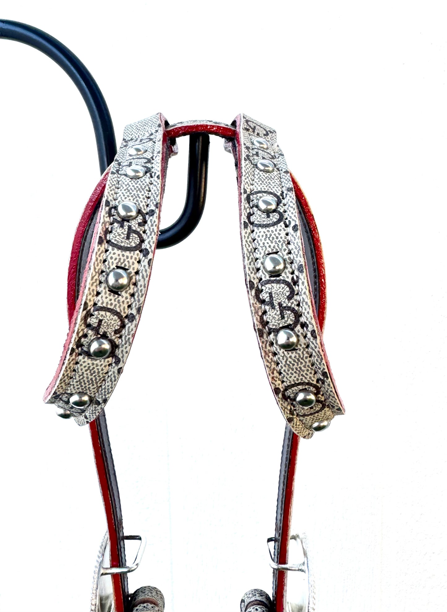 Fairytail Leather Co Tan, Brown and Red Designer Headstall, German Silver