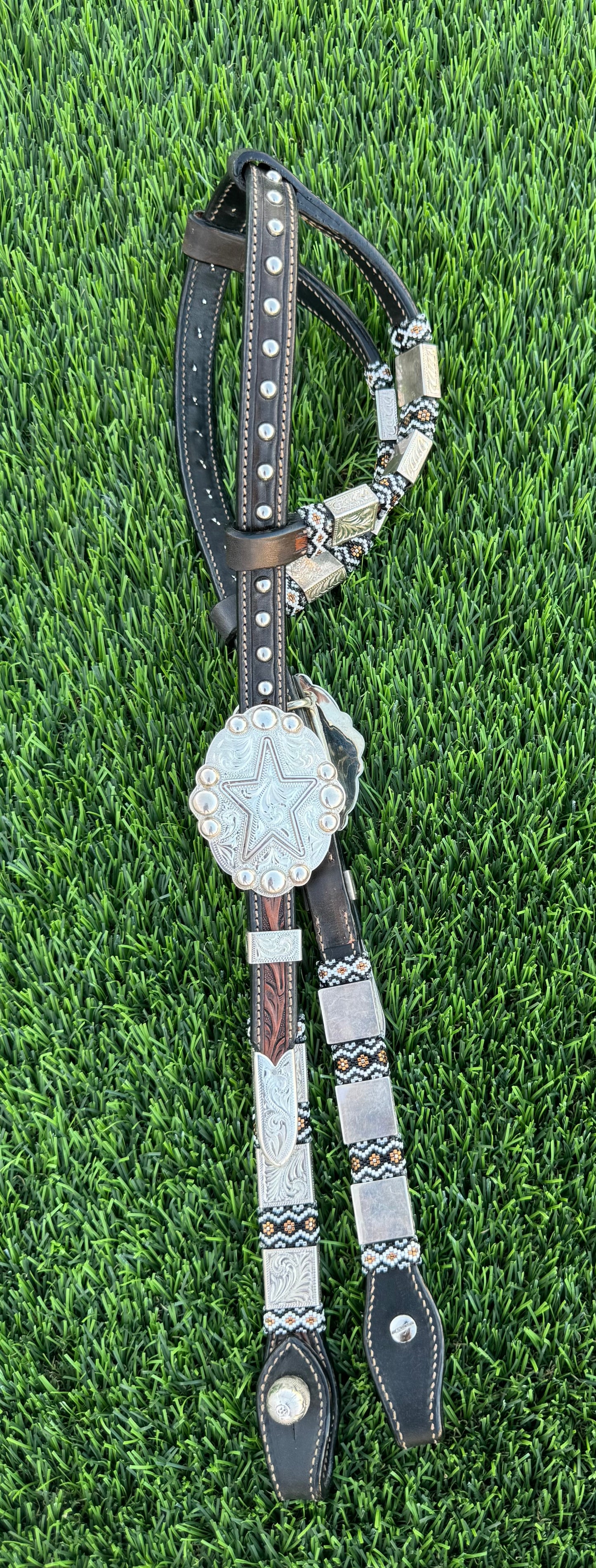 Chocolate and Black Beaded Headstall