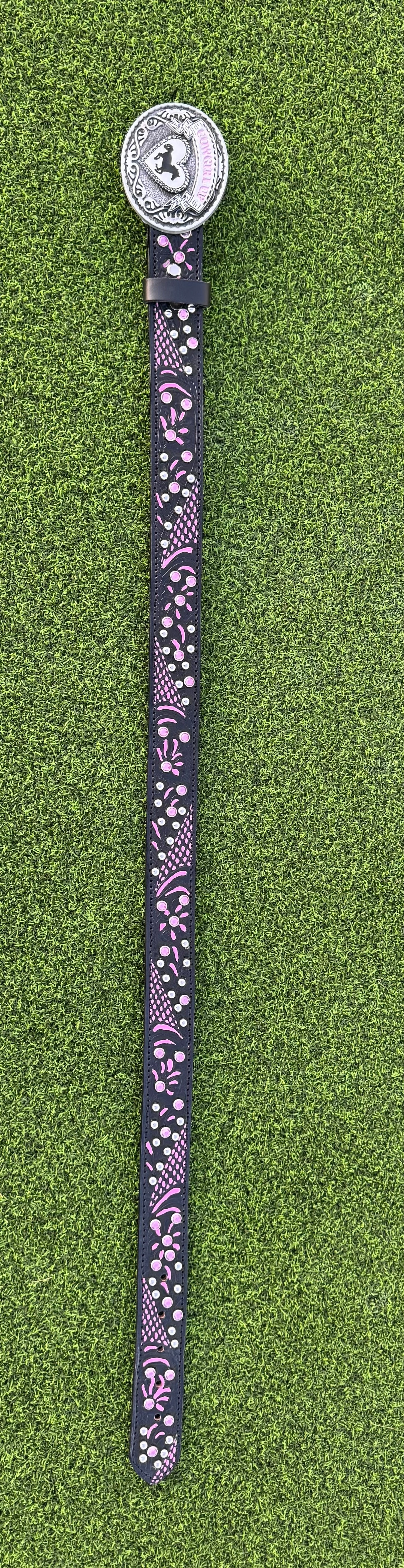 Fairytail Leather Pink and Black Embellished Belt