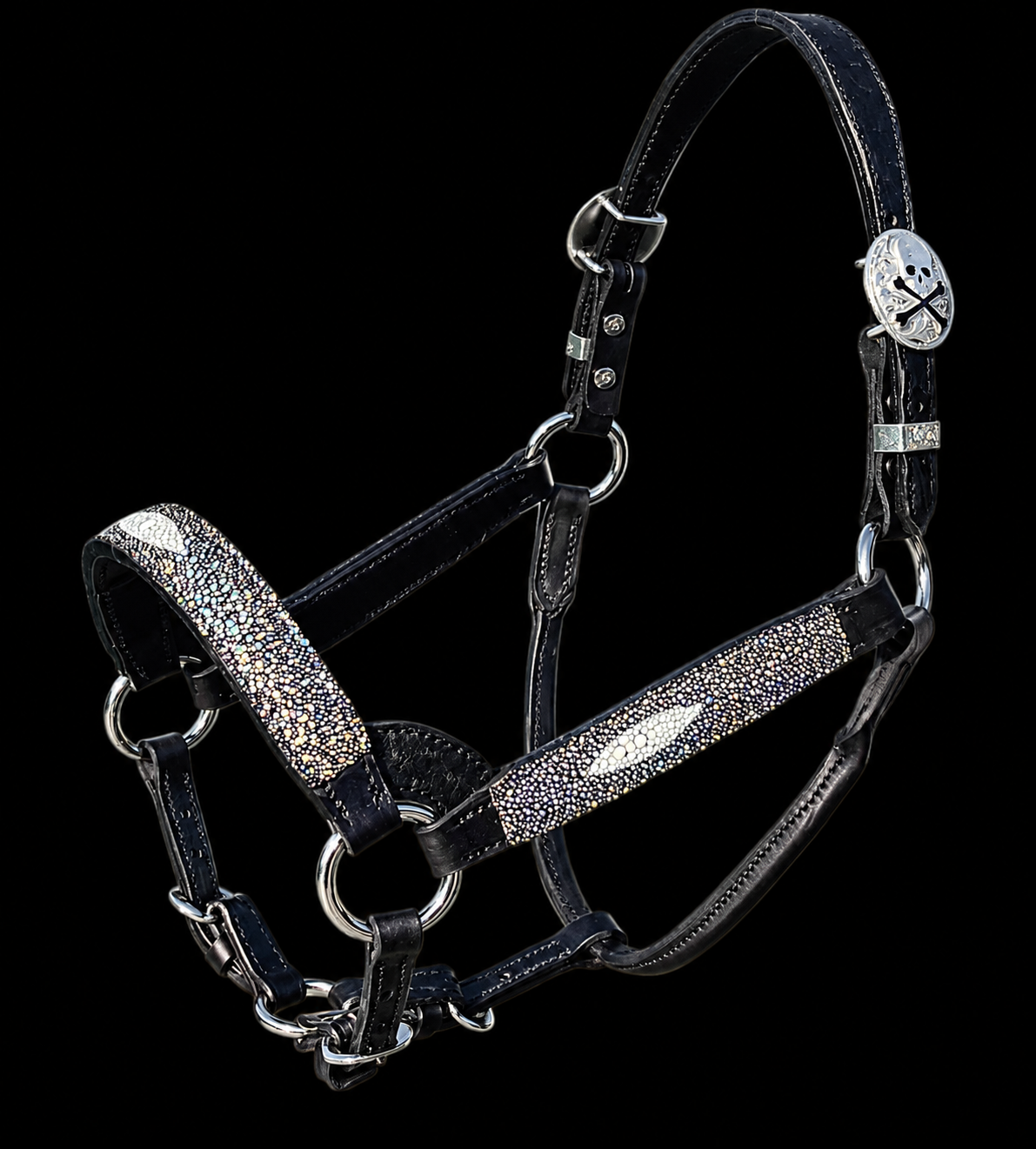 Fairytail Leather Black Metallic Stingray Halter, Yearling