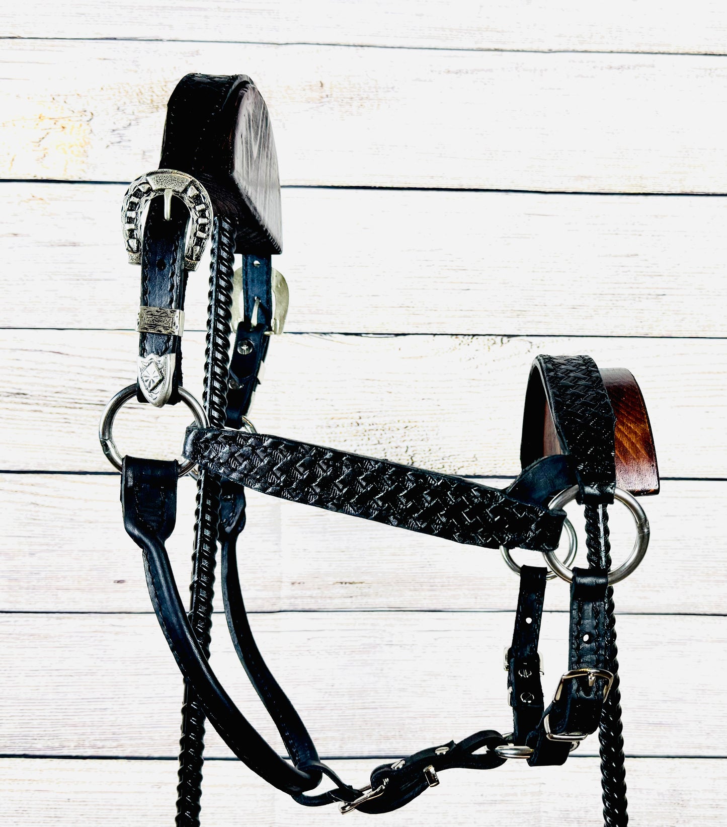 Black Tooled Leather Yearling Halter