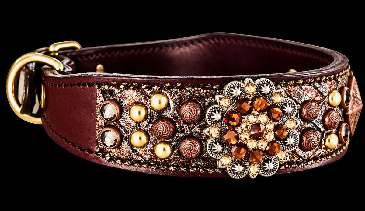Fairytail Leather Brown Metallic Dog Collar, 15-17”