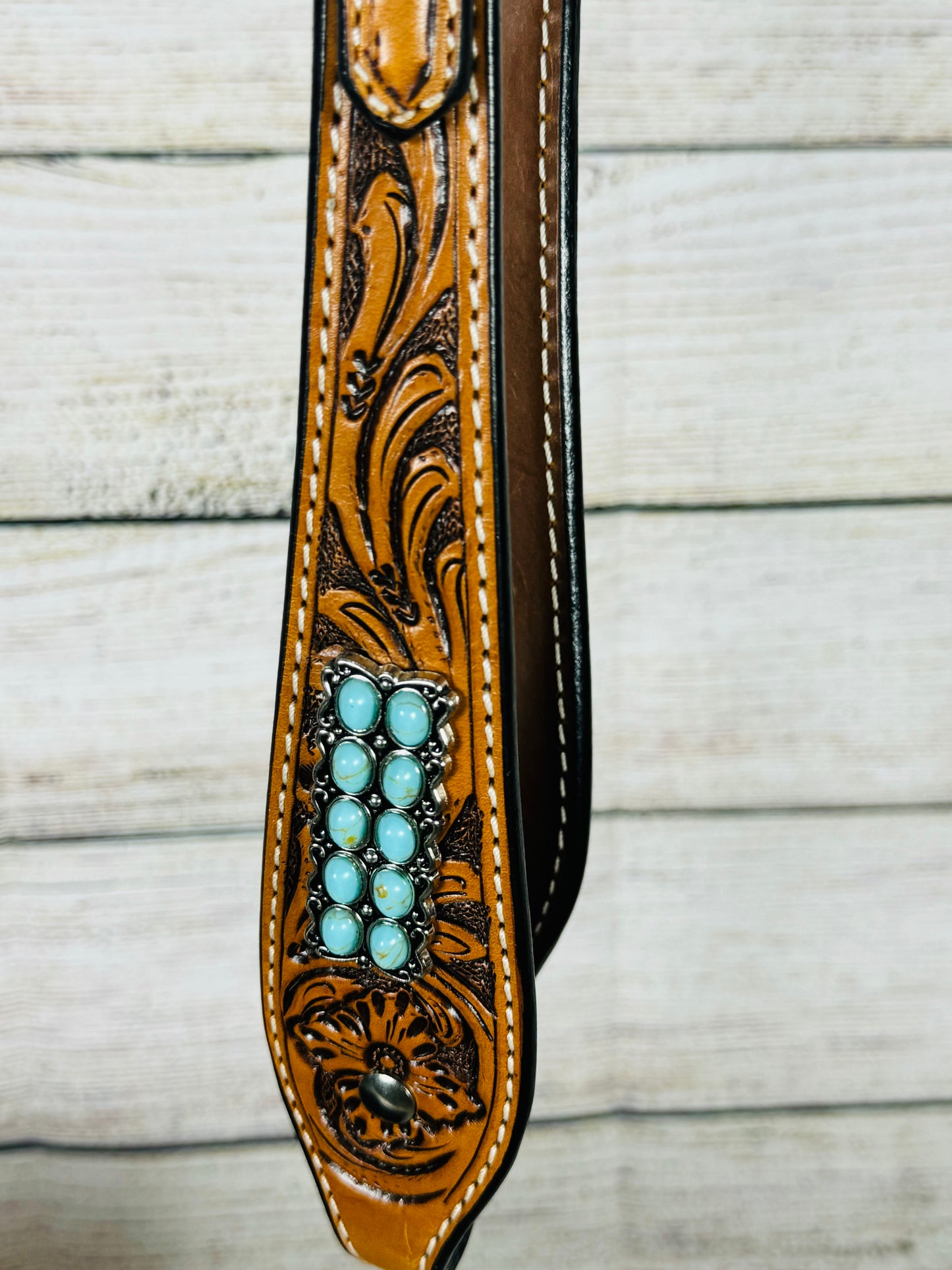 Floral Tooled Headstall with Turquoise