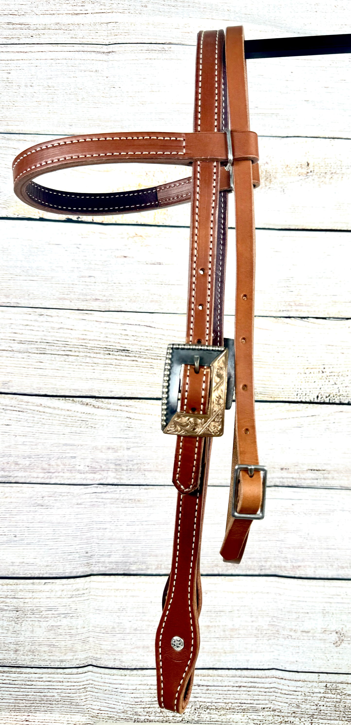 Harness Leather Browband Headstall with Custom Buckles