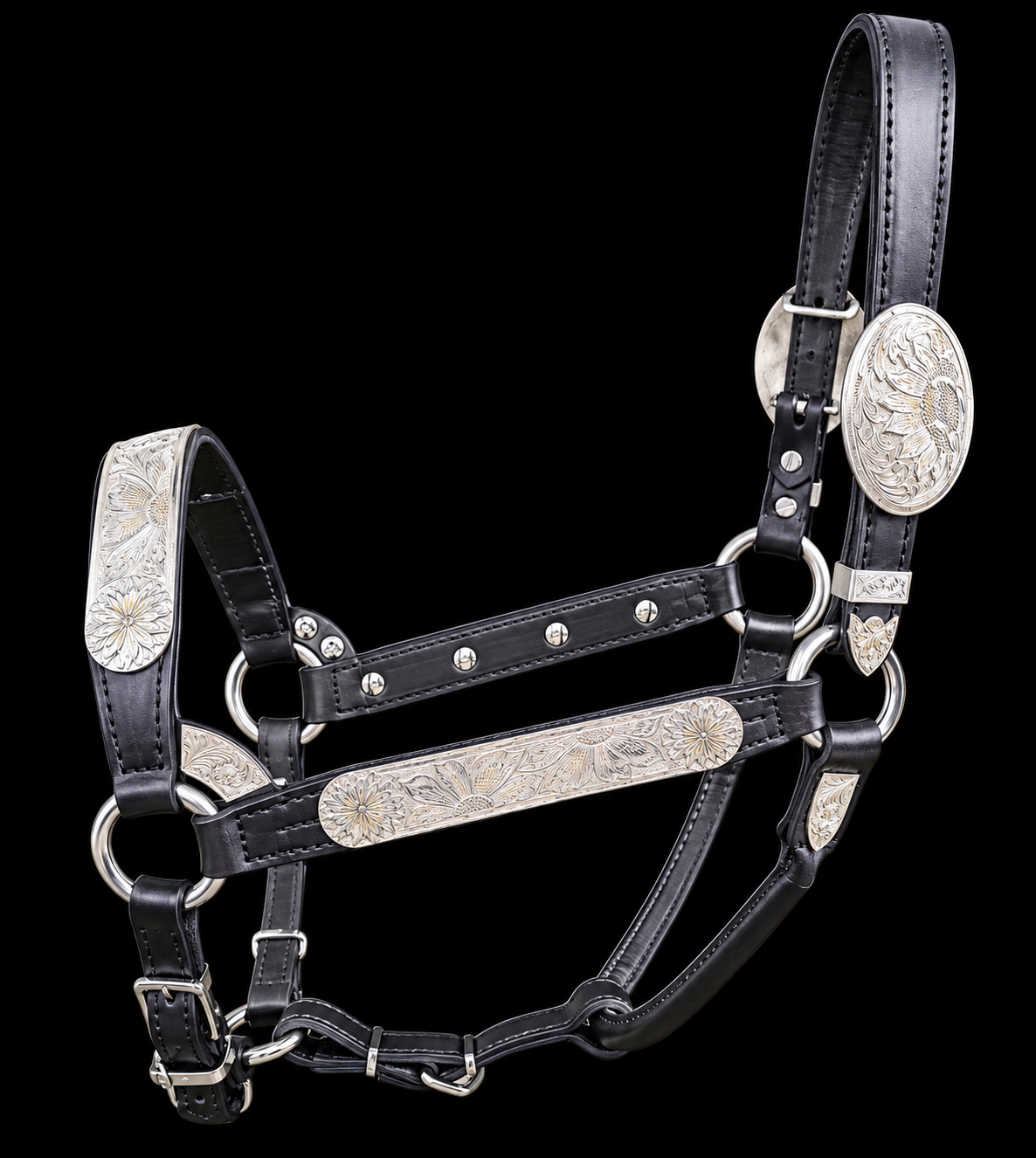 Fairytail Leather Co Sunflower Show Halter, Sterling Silver, Horse Size