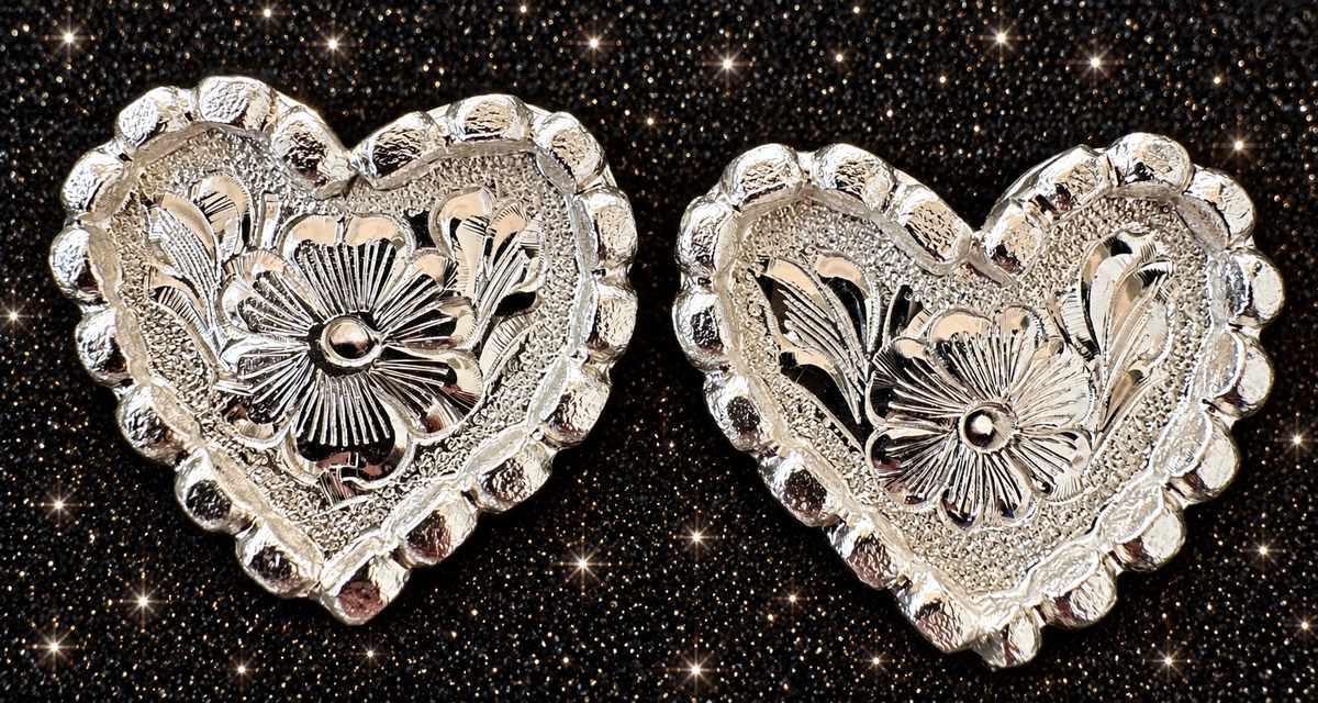 German Silver Heart Conchos, 1”