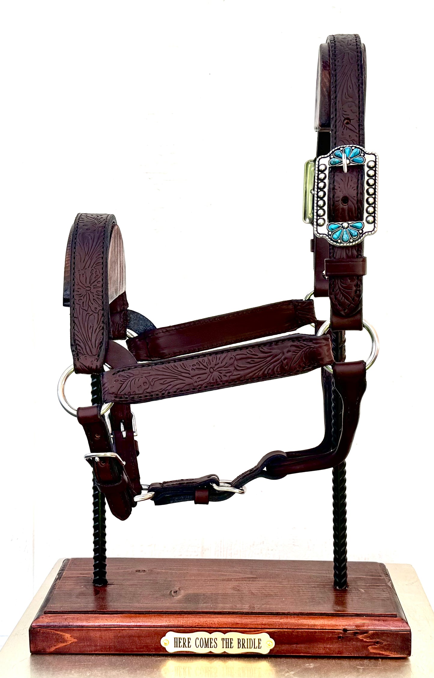 Floral Chocolate Leather Halter, Horse Size