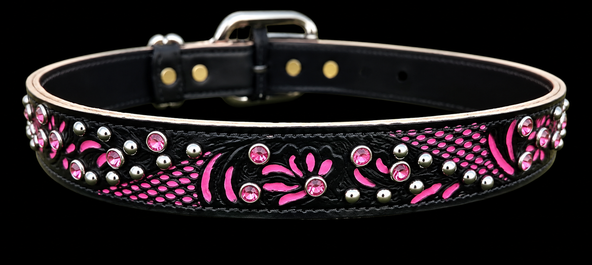 Fairytail Leather Pink and Black Embellished Belt