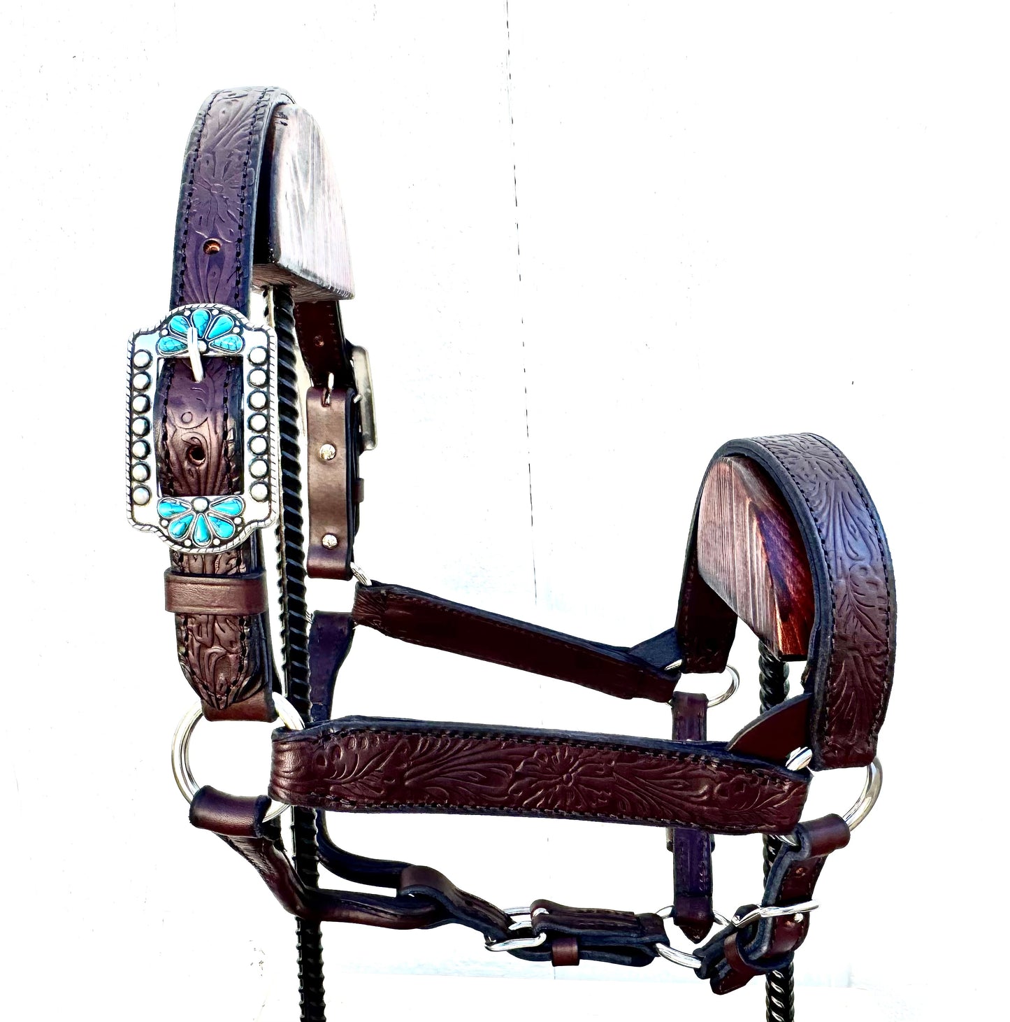 Floral Chocolate Leather Halter, Horse Size