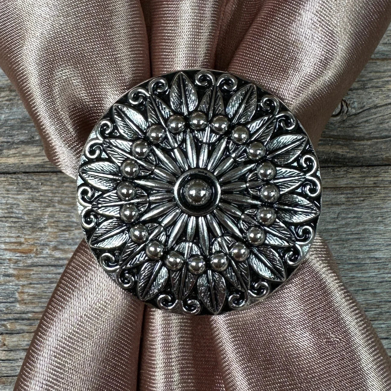 Wild Rag Slide, Antique Silver with Floral Pinwheel