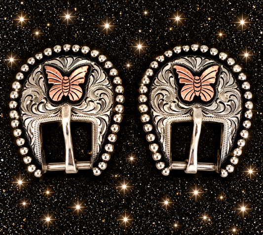 Antique Silver Overlay Butterfly Buckles, 1”