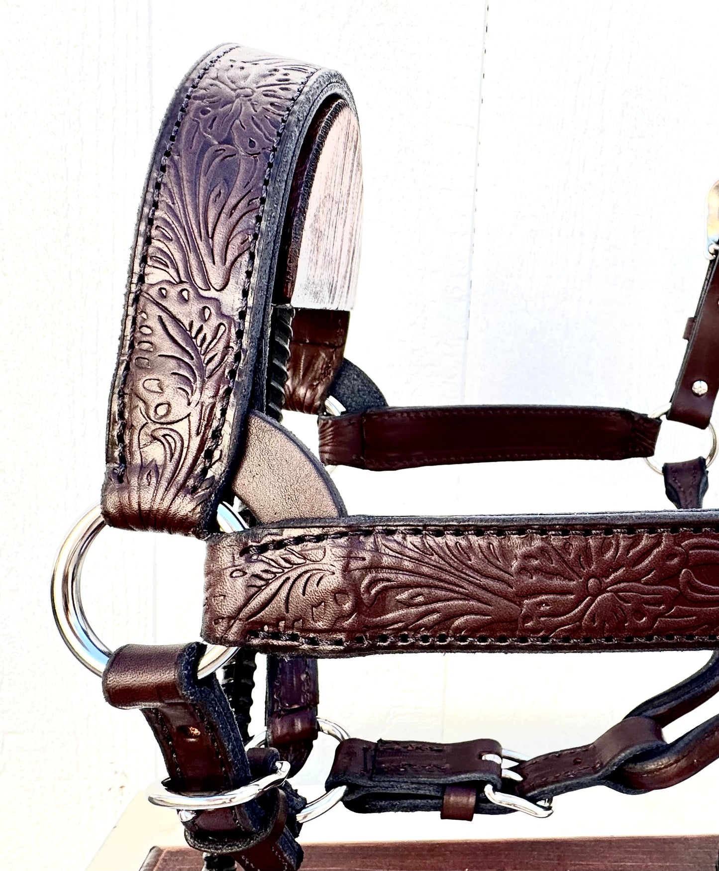 Floral Chocolate Leather Halter, Horse Size