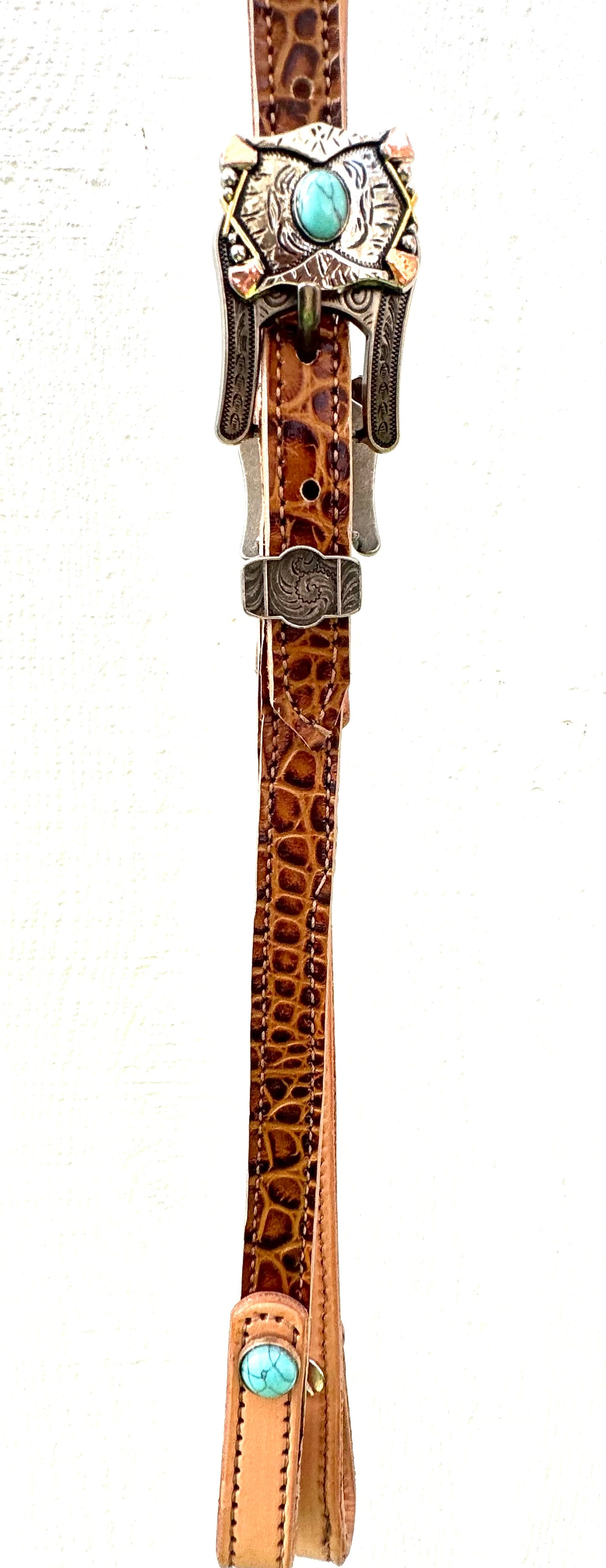 Fairytail Leather Co Whiskey Crocodile Embossed Headstall