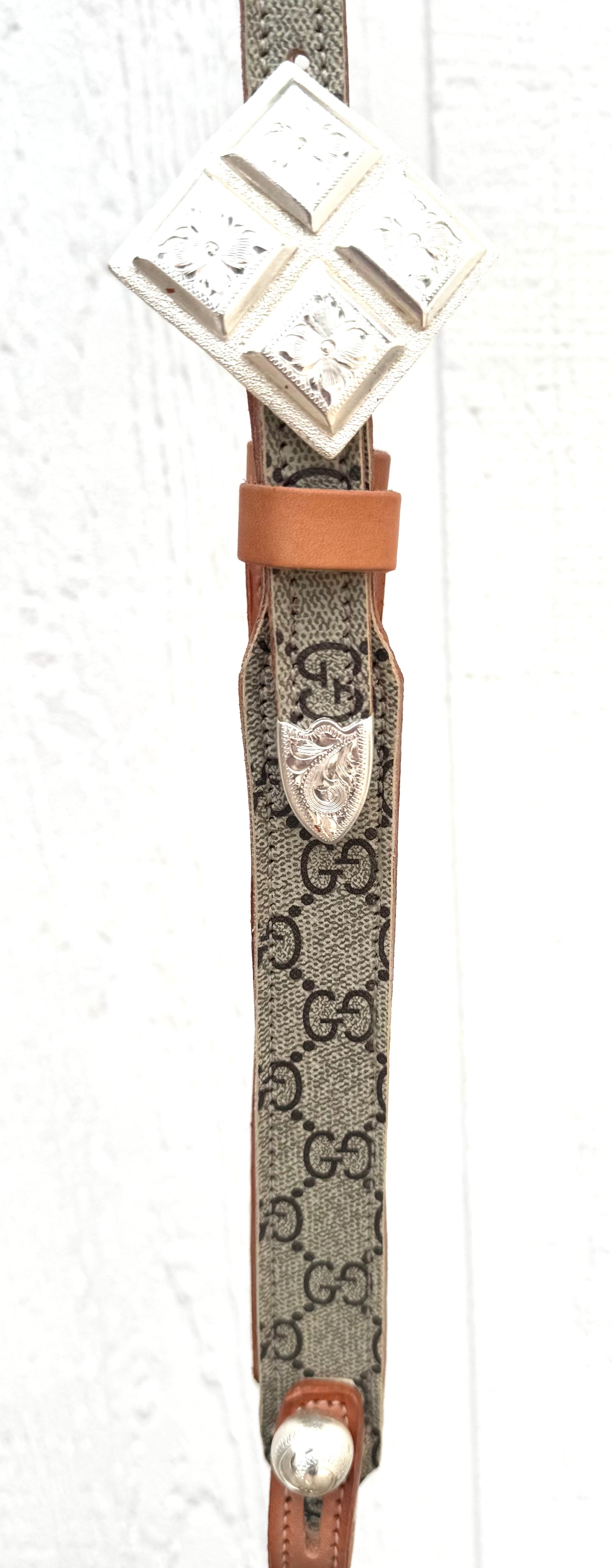 Fairytail Leather Co Tan Designer Headstall, German Silver