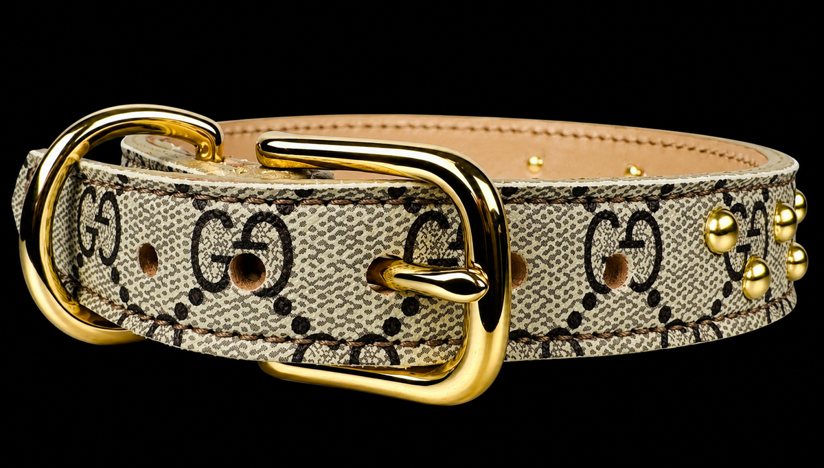 Fairytail Leather Co Designer Dog Collar with Gold,15.5”-18.5”