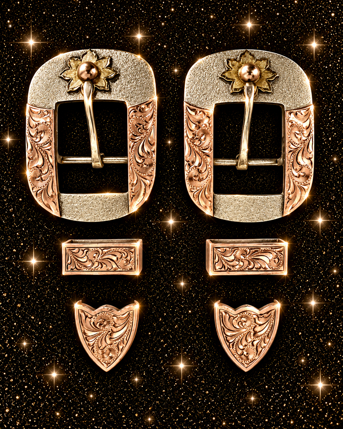Gold, Copper and Silver Buckles, 1”