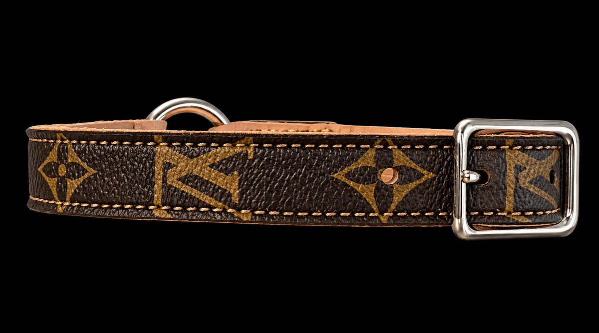 Fairytail Leather Co Brown and Tan Designer Dog Collar, 15.5”-18”
