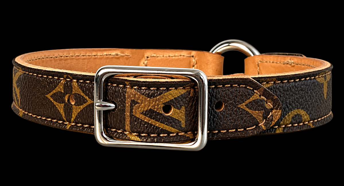 Fairytail Leather Co Brown and Tan Designer Dog Collar, 15.5”-18”