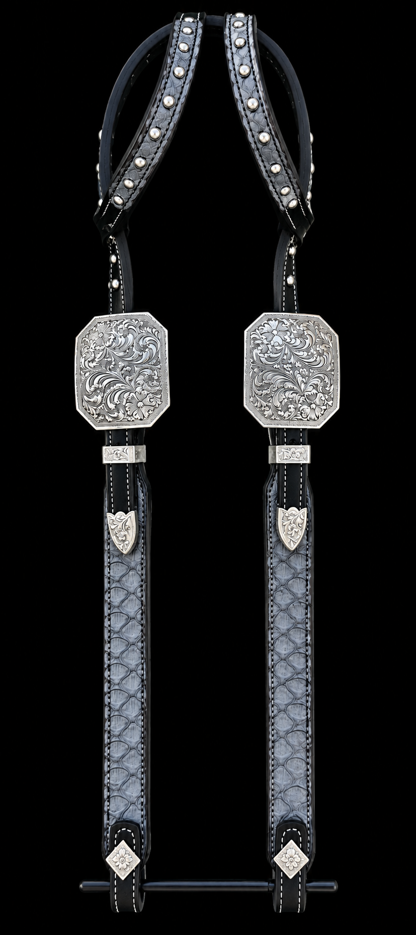 Fairytail Leather Co Black & Grey Python Headstall