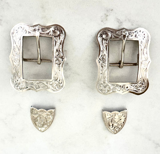 Silver Overlay Scalloped Buckles, 1”