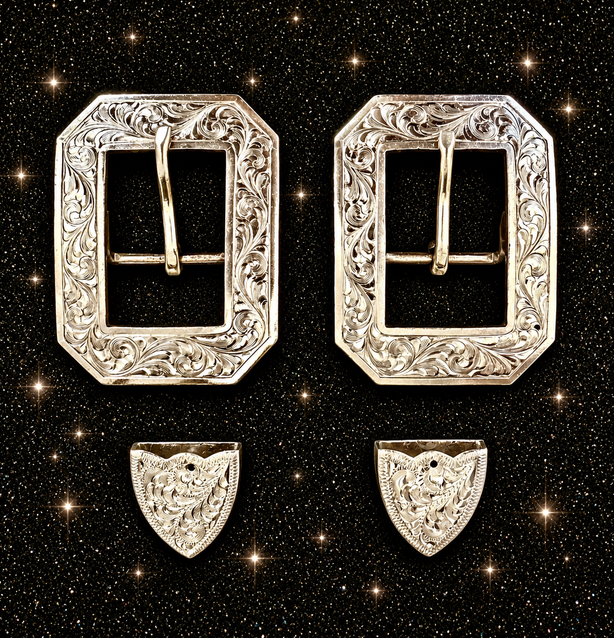 Silver Overlay Clip Corner Buckles, 1”