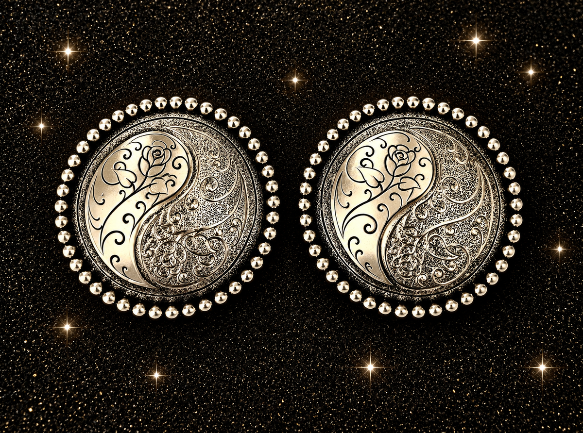 Antique Silver Overlay Yin Yang Buckles, 1”