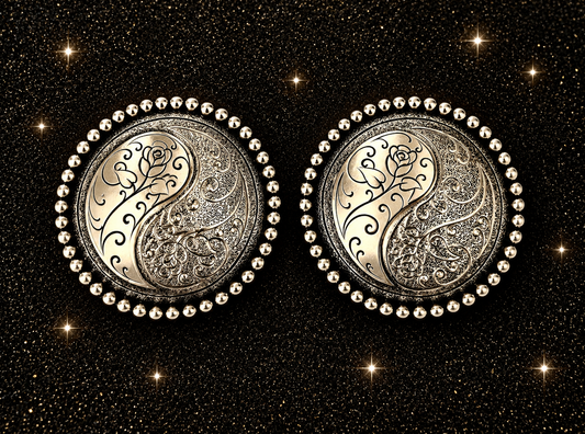 Antique Silver Overlay Yin Yang Buckles, 1”
