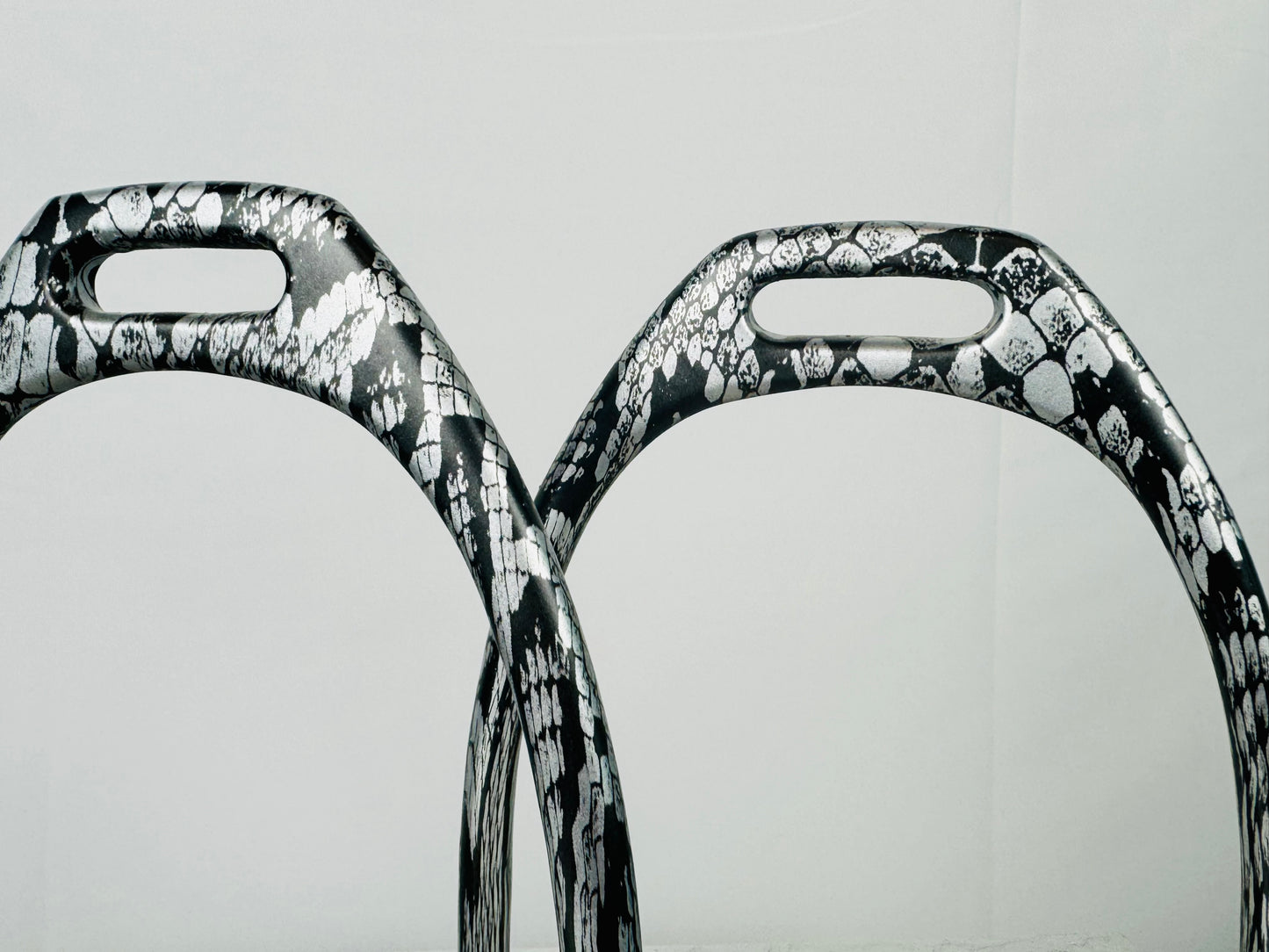 Hydro Dipped 4 3/4” English Stirrup Irons Silver Snakeskin