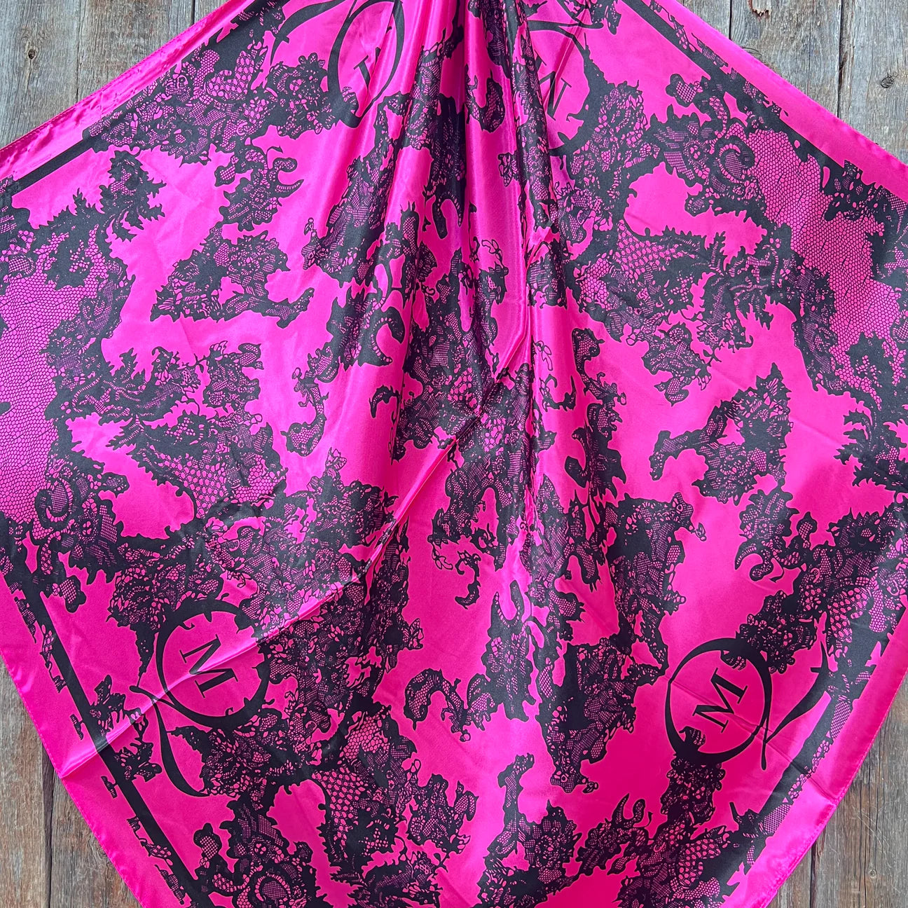 35X35" Hot Pink & Black Lace Wild Rag /Scarf