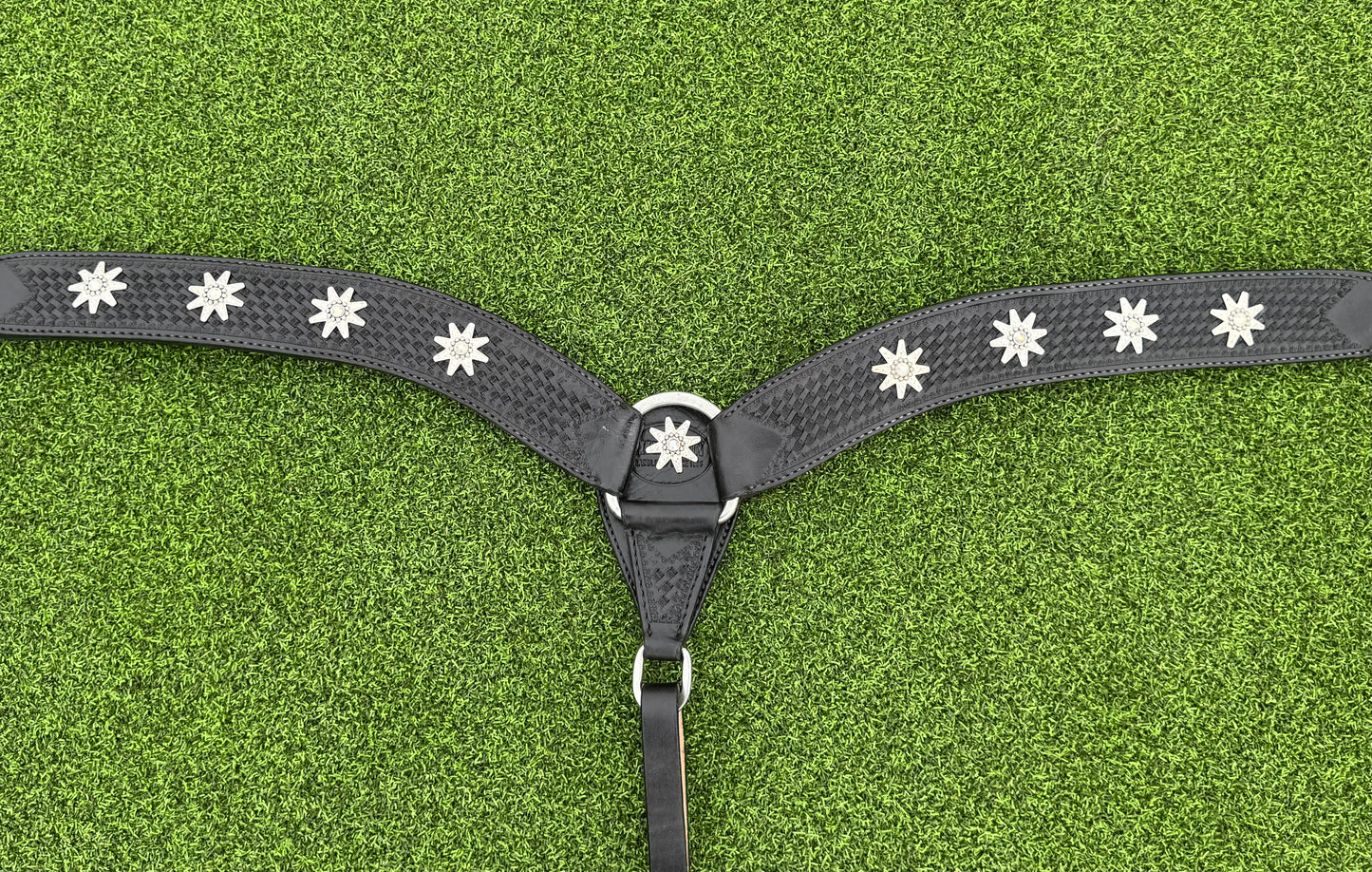 Black Basketweave Breastcollar with Silver Rowel Conchos