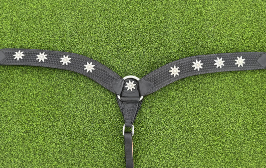 Black Basketweave Breastcollar with Silver Rowel Conchos