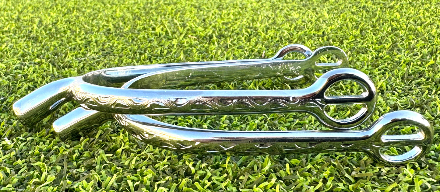 Ladies 1" Engraved Silver Canted English Spurs