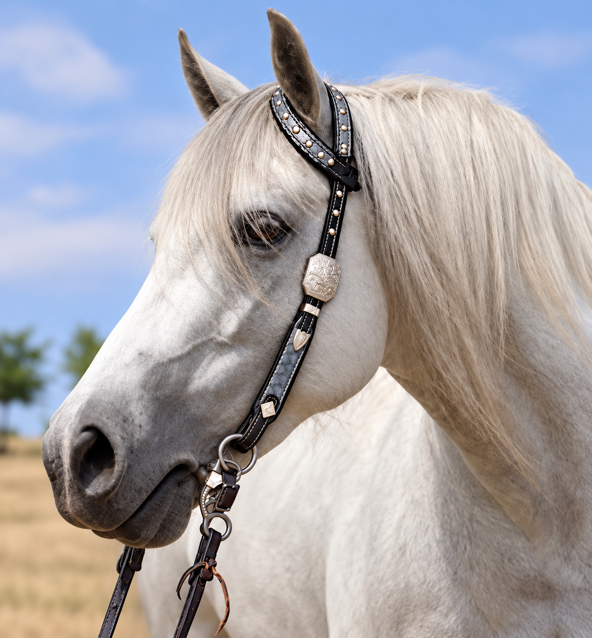 Fairytail Leather Co Black & Grey Python Headstall