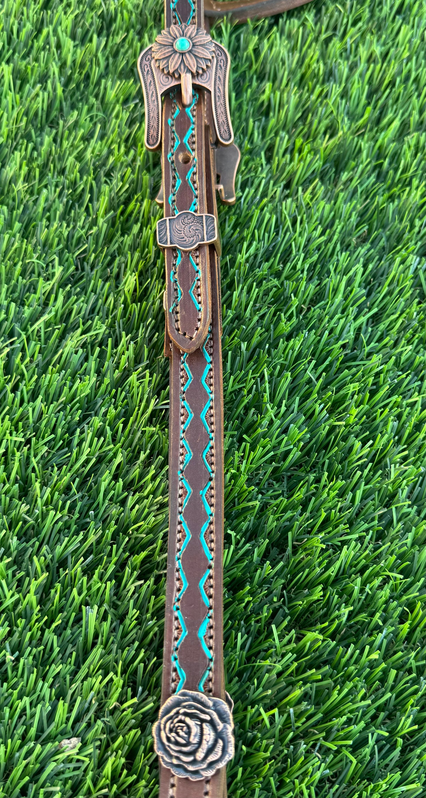 Fairytail Leather Co Brown & Turquoise Headstall