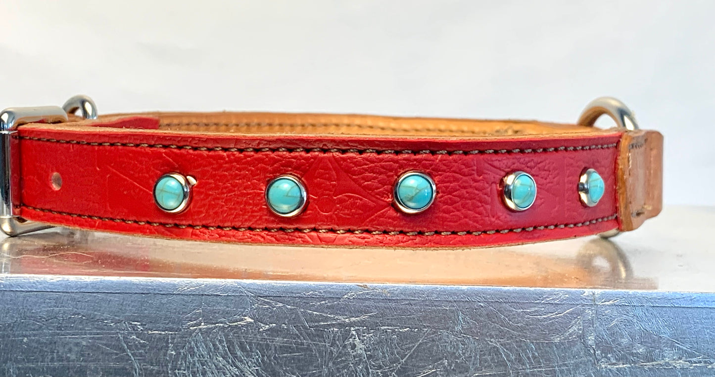 Fairytail Leather Co Red and Tan Designer Dog Collar